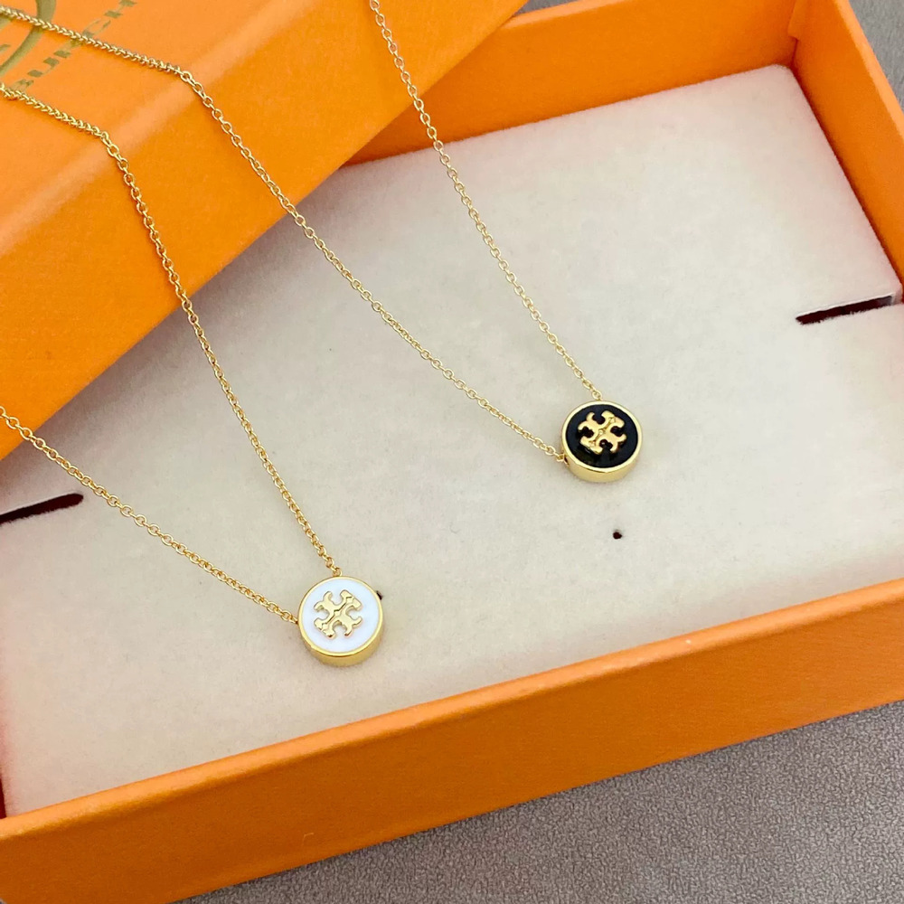 Tory Burch Round Enamel Pendant Necklace